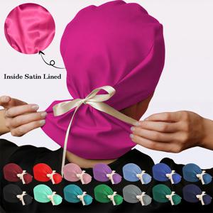 여성용 새틴 안감 포니테일 작업 모자, 치과 의사, 동물병원 의사, 간호사 스크럽 모자, 신축성 있는 긴 머리용 간호 모자 C-TL-02