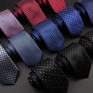남성 7cm 스키니 폴리 에스터 넥타이 웨딩 파티를위한 럭셔리 격자 무늬 칼라 Jacquard Corbatas Para Hombre 디자이너 넥타이 폴카 도트