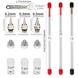 3pcs 세트 0.2/0.3/0.5mm 에어 브러시 노즐 바늘 에어 브러시 스프레이 건 스프레이 페인트 분무기 교체 부품 도구 액세서리