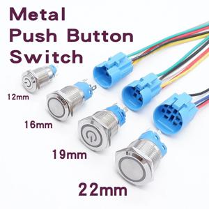 12mm 16mm 19mm 22mm 금속 푸시 버튼 스위치 플랫 헤드 1NO1NC 시작 중지 LED 라이트 레드 오렌지 블루 그린 화이트 3v 12v 24v 110v