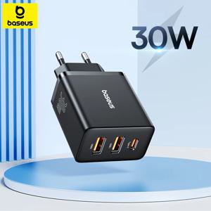 Baseus 30W USB 충전기 QC3.0 PD3.0 유형 C PD 고속 충전 3 포트 iPhone 15 14 13Pro Max Xiaomi Samsung 용 빠른 전화 충전기