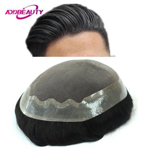 Mono 남성용 Toupee 인모 Addbeauty 고급 모노 PU 남성용 모세관 보형물, 보이지 않는 인모 헤어피스, 매듭이 있는 자연스러운 가발