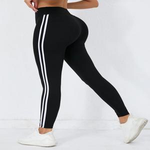 여성용 슈퍼 소프트 레깅스, 화이트 스트라이프, 하이 웨이스트 스트레치, 운동 러닝 타이트 팬츠