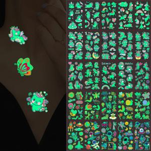 5 시트 빛나는 문신 스티커 다채로운 동물 인어 공룡 임시 문신 손 바디 가짜 문신 방수