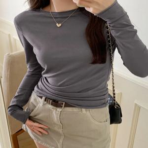 여성용 긴팔 O넥 티셔츠, 단색 슬림핏, 캐주얼 스트리트웨어, 하이 퀄리티 베이스 티, 2024 용수철 가을