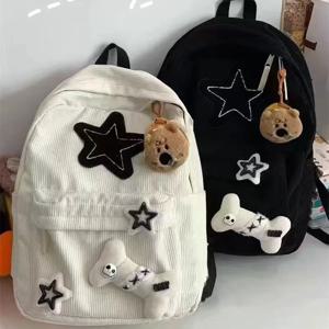 십대 학생 대용량 학교 Bookbag Y2K 여자 스타 패턴 노트북 배낭 코듀로이 배낭 더블 스트랩 숄더 백