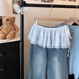 프렌치 레이스 업 짧은 방귀 커튼 스커트 봄 레이어드 스커트 INS 여성 랩 스커트 붕대 드레스 앞치마 커튼 확장 스커트