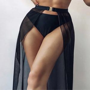 Yiiciovy 여성용 메쉬 쉬어 사롱 비키니 롱 스커트, 섹시한 시스루 오픈 프론트 하이 웨이스트 비치 스커트 커버 업, 여름