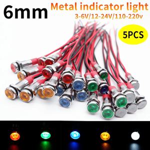 5pcs 6mm 금속 표시 등 LED 경고 신호 램프 파일럿 와이어 3V 5V 6V 12V 24V 220V 빨간색 주황색 파란색 녹색 흰색