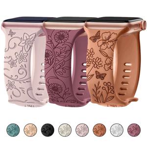 애플 워치 스트랩용 각인 밴드 46mm 44mm 42mm 41mm 40 45mm 울트라 3 2 49mm 플로럴 팔찌 아이워치 시리즈 11 10 9 8 7 SE 6 5