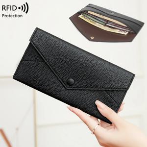 여성용 RFID 도난 방지 지갑, 리치 프린트, 부드러운 가죽, 봉투 장 지갑, 초박형, 휴대용, 간단한 핸드백