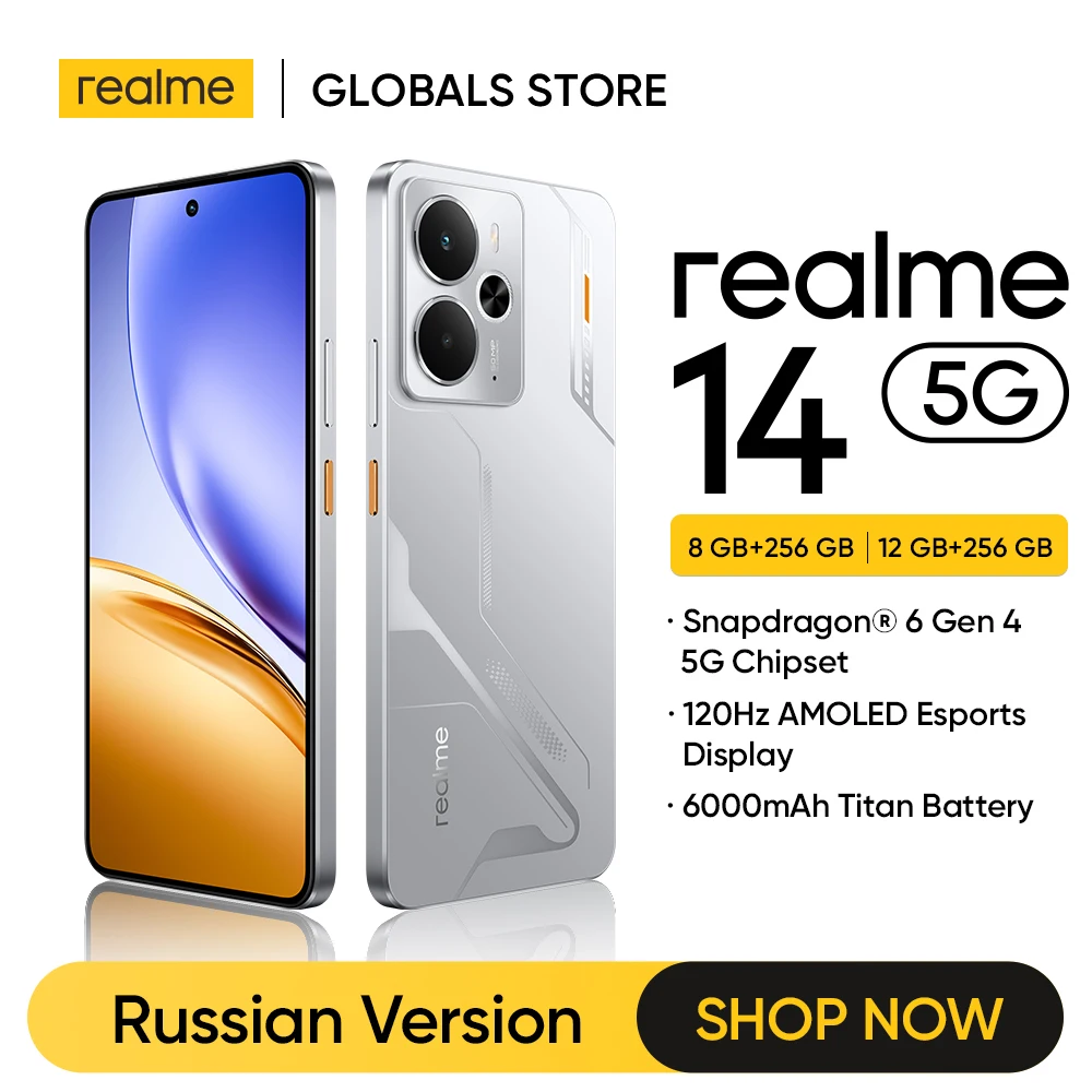 [2025년 신제품] realme 14 5G 스마트폰 스냅드래곤 ®   6 4세대 칩셋 6.67인치 120Hz AMOLED 디스플레이 6000mAh 배터리 45W 충전 NFC IP69