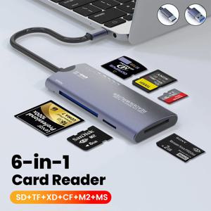 6-in-1 USB/Type-C 카드 리더기 - SD/TF/XD/CF/M2/MS용 480Mbps, LED 조명, 내구성 케이블, 지능형 칩