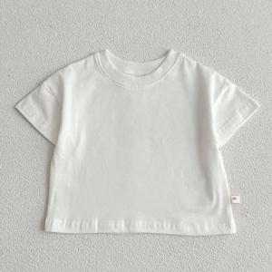 여름 아기 소년 소녀 티셔츠 유아 솔리드 컬러 탑 의류 한국 스타일 유아 아기 소년 소녀 반팔 티셔츠 옷
