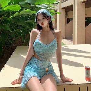 여성용 민트 맘보 비키니 세트 럭셔리 스커트 투피스 수영복 (푸시 업 탑 슬리밍 온천 리조트 수영복 포함)