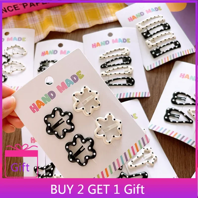 라인 석 빈티지 폴카 도트 스타 헤어 클립 세트 일본 달콤한 소녀 하트 기하학 Flyaway BB 클립 어린이 다목적 머리핀