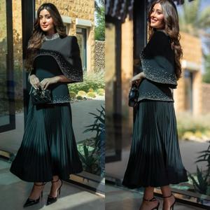 맞춤형 스파클 저지 플리츠 스팽글 A 라인 O 넥 미디 드레스 맞춤형 행사 고품질 중국 스타일