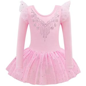 여자 반짝이 발레 레오타드 긴 소매 체조 의상 어린이 운동 댄스웨어 Unitards 댄스 투투 드레스