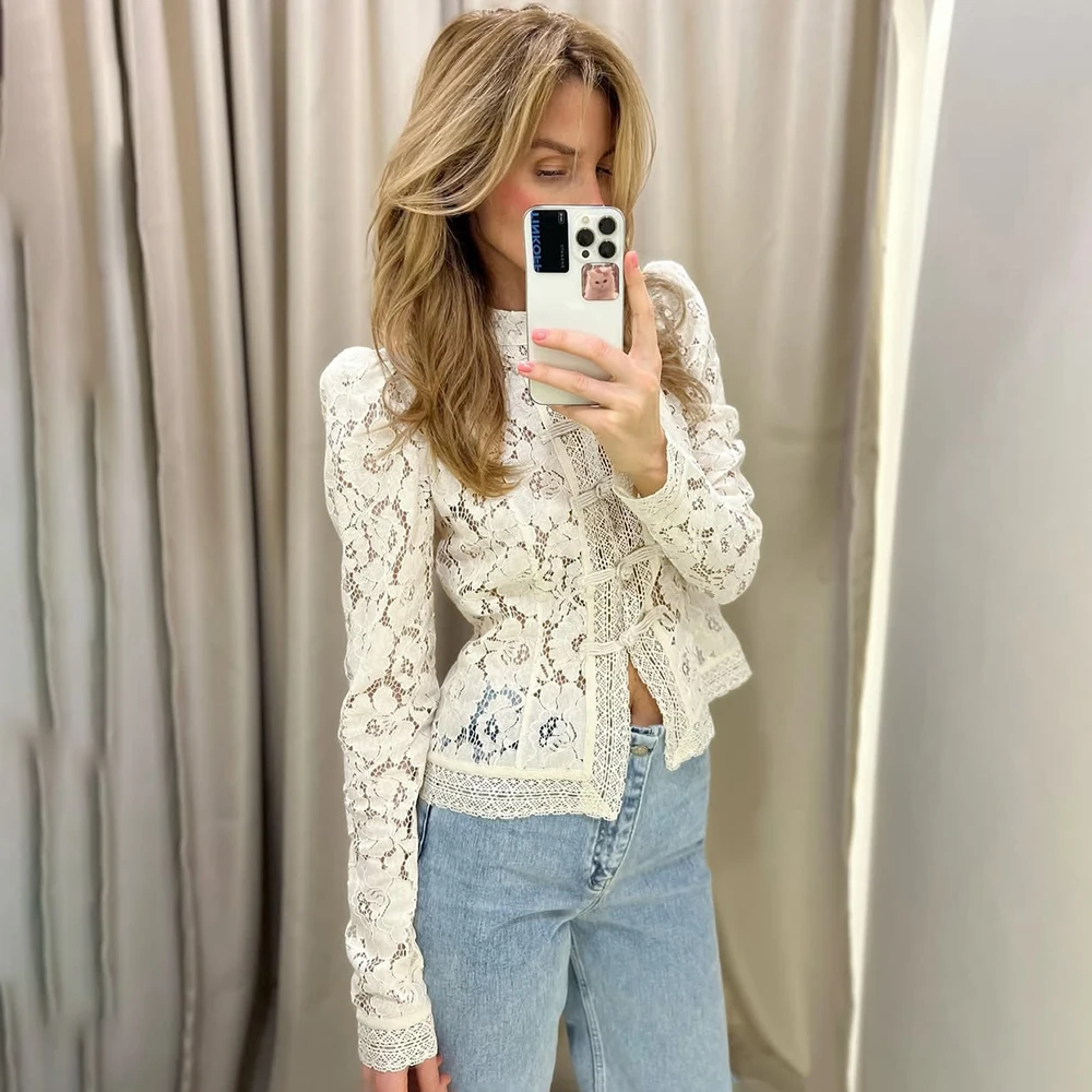 Tuularose 럭셔리 레이스 블라우스 패션 레이스 프린트 싱글 브레스트 슬림 셔츠 빈티지 우아한 파티 룩 여름 여성 블라우스 탑스