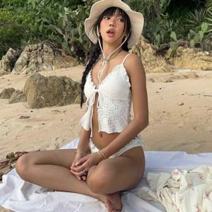 2025년 여름 여성용 비키니 수영복 퓨어 디자이어 하이웨이스트 타이 디테일 커버업 휴가에 이상적