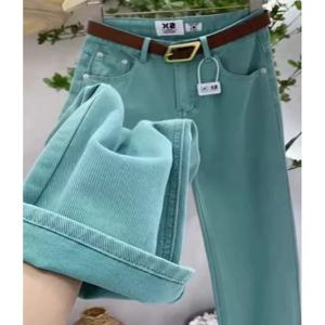 도파민 걸스 레이크 그린 데님 팬츠 하이웨이스트 스트레이트 레그 와이드 레그 봄 가을 신상 플러스 사이즈 슬리밍 청바지