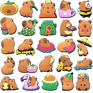 슬라이드 샌들에 대 한 25Pcs Capybara 시리즈 구두 매력, 크리스마스 생일 선물 파티 호의에 대 한 PVC 구두 장식 액세서리