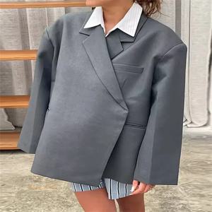 BWQ 패션 여성 블레이저 긴소매 라펠 사이드 버튼 수트 재킷 2025 봄 노치드 여성 오피스룩 아우터