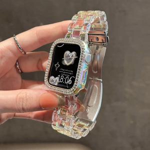 애플워치 울트라 49mm 45 41 44 42 46 38 40mm 컬러풀 투명 레이저 스트랩, 아이워치 10 9 8 SE 7 6 5용 코레아 팔찌