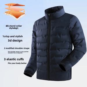 겨울 화이트 다운 재킷 남자 그래핀 자체 가열 방풍 Pleated Puffer Jackets 스탠드 칼라 캐주얼 따뜻한 다운 코트 남성