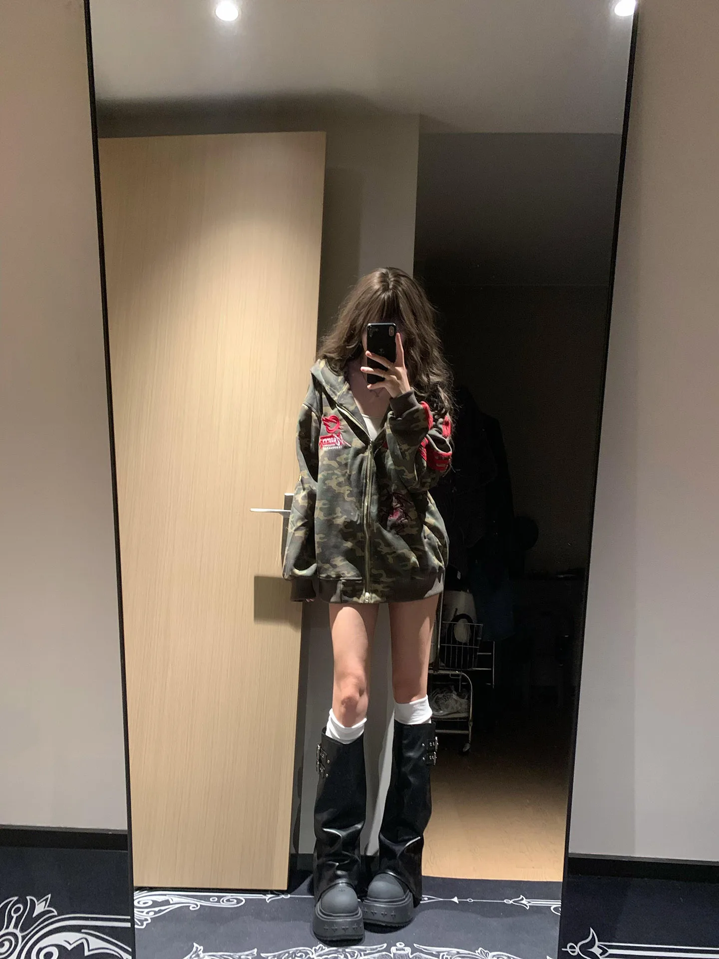 레트로 아메리칸 카모플라주 후드 재킷 여성용 봄 가을 신상 한국 스타일 루즈핏 오버사이즈 오픈 가디건 긴팔 지퍼