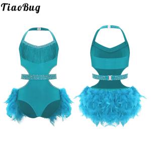 키즈 걸스 발레 댄스 레오타드 피겨 스케이팅 체조 보디스 페더 스커트 코스튬 홀터 라틴 재즈 룸바 삼바 댄스웨어