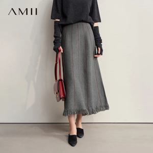 아미 여성 스커트 2025 겨울 신상 니트 스트라이프 태슬 A라인 스커트 여성용 다용도 루즈핏 의류 여성 12544168