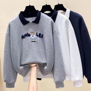 봄 가을 폴로넥 스웨트셔츠 여성용 루즈핏 패셔너블 학생 트렌디 올매치 뉴 스타일 프린트 아우터 재킷