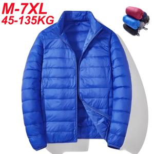 겨울 남성용 다운 재킷 비즈니스 캐주얼 스탠드 칼라 화이트 덕 다운 패딩 경량 패딩 코트 대형 사이즈 5XL 6XL 7XL 135kg
