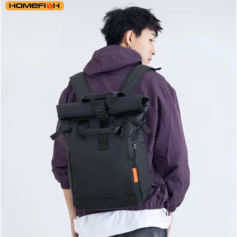 HOMEFISH 남성용 여행 가방 노트북 컴퓨터 백팩 야외 방수 캠핑 하이킹 학교 가방 대학 비즈니스 배낭