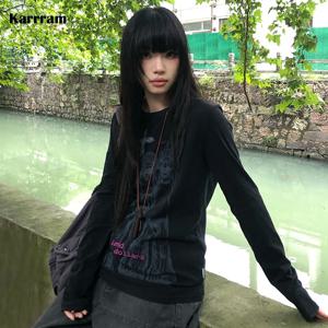 Karrram 일본 Y2k 애니메이션 프린트 티셔츠 빈티지 하라주쿠 긴팔 티셔츠 2000년대 미학 스트리트웨어 아메리칸 레트로 90년대