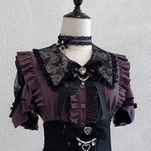 빈티지 로리타 스타일 레이스 셔츠 여성용 신상 일본식 달콤한 슬림 탑 캐주얼 기본 솔리드 한국 패션 블라우스 여성용 시크