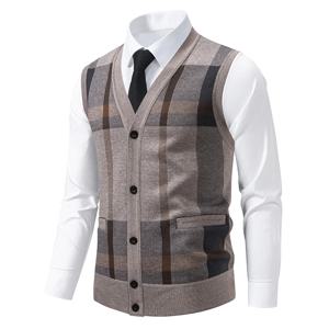 신상 남성용 플리스 니트 조끼 민소매 가을 겨울 브이넥 스웨터 조끼 버튼 프론트 니트 가디건 조끼