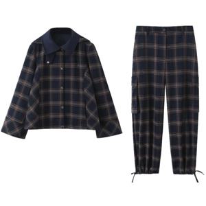 2025년 겨울 여성 패션 체크무늬 후드 재킷 하이웨이스트 롱 팬츠 세트 다용도 아우터웨어 하이 스트리트 스타일