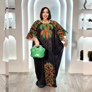 여성용 아프리카 드레스 고급 부부(부부) 원단 풍부한 자수 디자인 롱 드레스