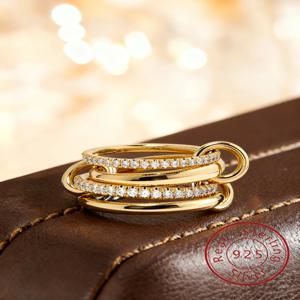 925 스털링 실버 심플 패션 멀티 레이어 라운드 지르콘 반지 여성용 기념일 일상 착용 고품질 파인 주얼리