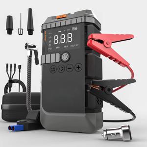 휴대용 6 in 1 자동차 점프 스타터 파워 뱅크, 고출력 에어 펌프, 12V 배터리 충전기 및 공기 주입 펌프 포함