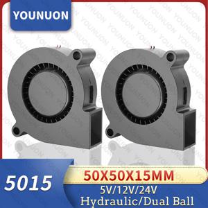 5015 5cm DC 5V 12V 24V 2Pin 듀얼 볼/유압 베어링 브러시리스 냉각 터빈 송풍기 팬 50mm x 15mm 송풍기 냉각기 팬