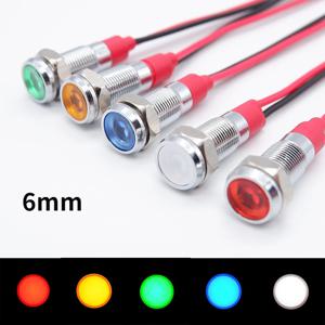 6mm 금속 표시 등 LED 경고 신호 램프 파일럿 와이어 스위치 3V 5V 12V 24V 220V 빨간색 주황색 파란색 녹색 흰색 와이어