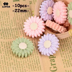 LOFCA 데이지 10pcs 실리콘 구슬 해바라기 귀여운 실리콘 구슬 식품 학년 Teether BPA 무료 아기 장난감 체인 액세서리