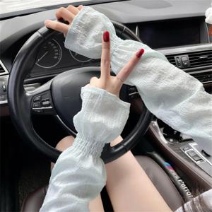 1 쌍 여성 팔 슬리브 장갑 긴 핑거리스 운전 장갑 탄성 레이스 여름 메쉬 얇은 명주 그물 커버 된 선 스크린 슬리브