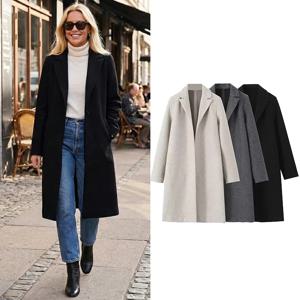 Willshela 여성 패션 솔리드 오픈 스티치 롱 트렌치 코트, 빈티지 V넥 전체 소매 여성 시크 레이디 의상