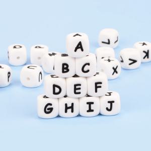 LOFCA 10Pcs 12MM 실리콘 편지 구슬 실리콘 라운드 구슬 느슨한 구슬 식품 학년 DIY 팔찌 목걸이 젖꼭지 체인 악세사리