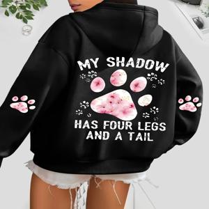가을 여성 후드 귀여운 고양이 발 인쇄 스웨터 따뜻한 양털 부드럽고 편안한 풀오버 패션 느슨한 여성 의류