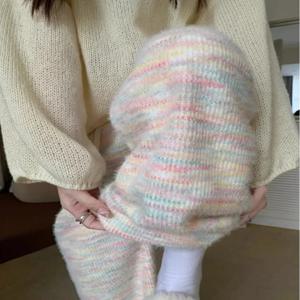HOUZHOU Sweet Rainbow Tie-dye 여성 바지 캐주얼 카와이 따뜻한 니트 바지 헐렁한 귀여운 일본 패션 가을 부드러운 스웨트 팬츠